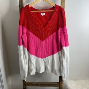Crown & Ivy Colorblock V-Neck Sweater